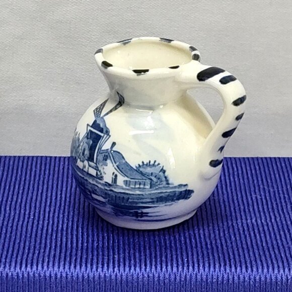 Delft Windmill Floral Porcelain Miniature Pitcher Creamer Made Japan 1960s VTG - Picture 4 of 8